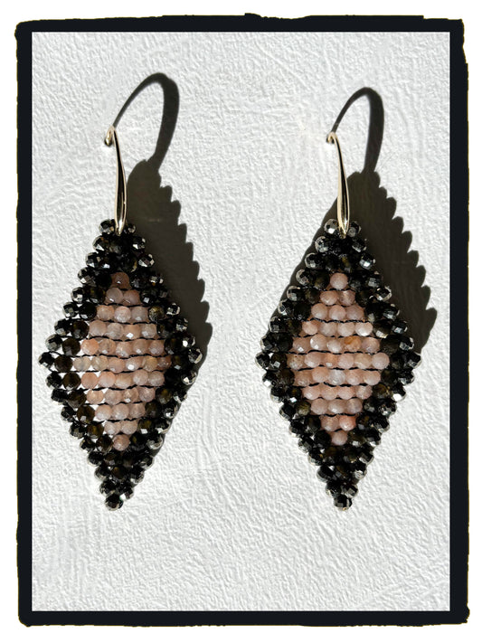 Pendientes DIAMOND piedra sol, cuarzo ahumado y pirita