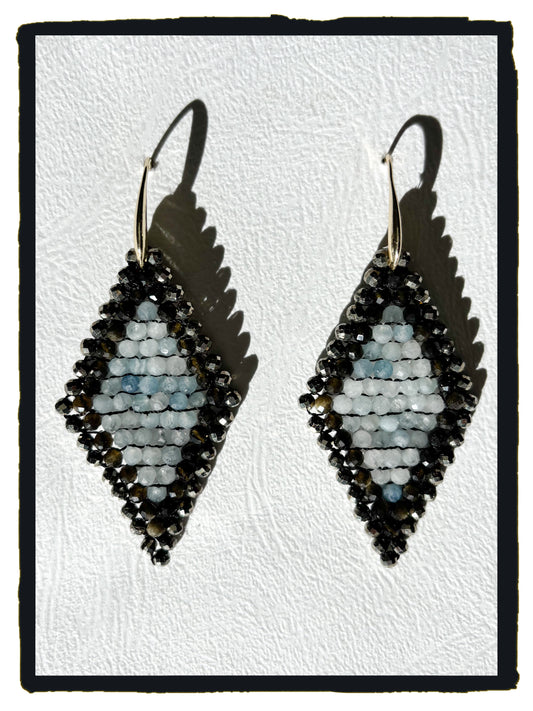 Pendientes DIAMOND aguamarina, obsidiana y pirita