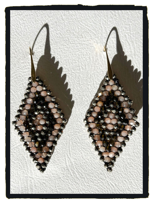 Pendientes STRIPY DIAMOND piedra sol, obsidiana y pirita