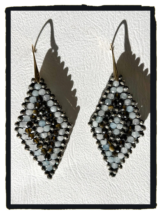 Pendientes STRIPY DIAMOND aguamarina y pirita