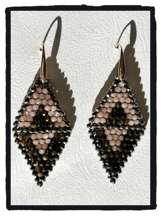 Pendientes 4 TRIANGLES piedra sol, obsidiana y pirita