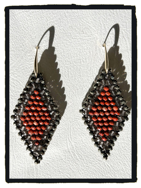 Pendientes DIAMOND jaspe rojo, cuarzo ahumado y pirita