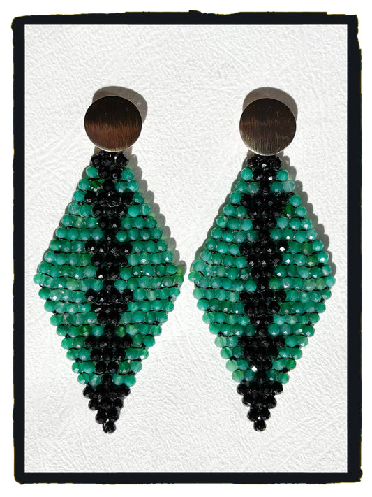 Pendientes TRIANGLES ROW gemstones turmalina y ágatas verdes