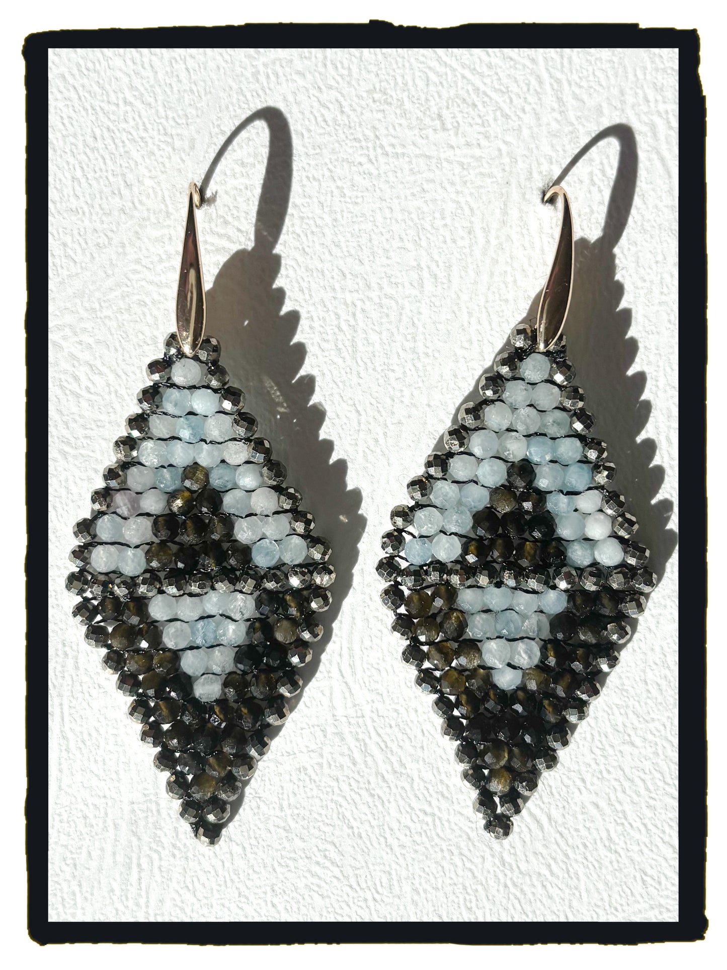 Pendientes 4 TRIANGLES aguamarina, obsidiana y pirita