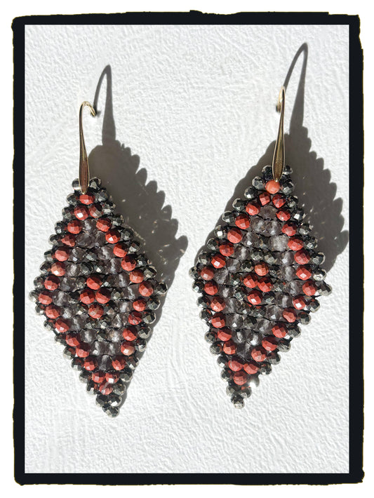 Pendientes STRIPY DIAMOND jaspe rojo, cuarzo ahumado y pirita