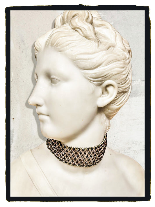 Choker obsidiana, cuarzo ahumado y pirita