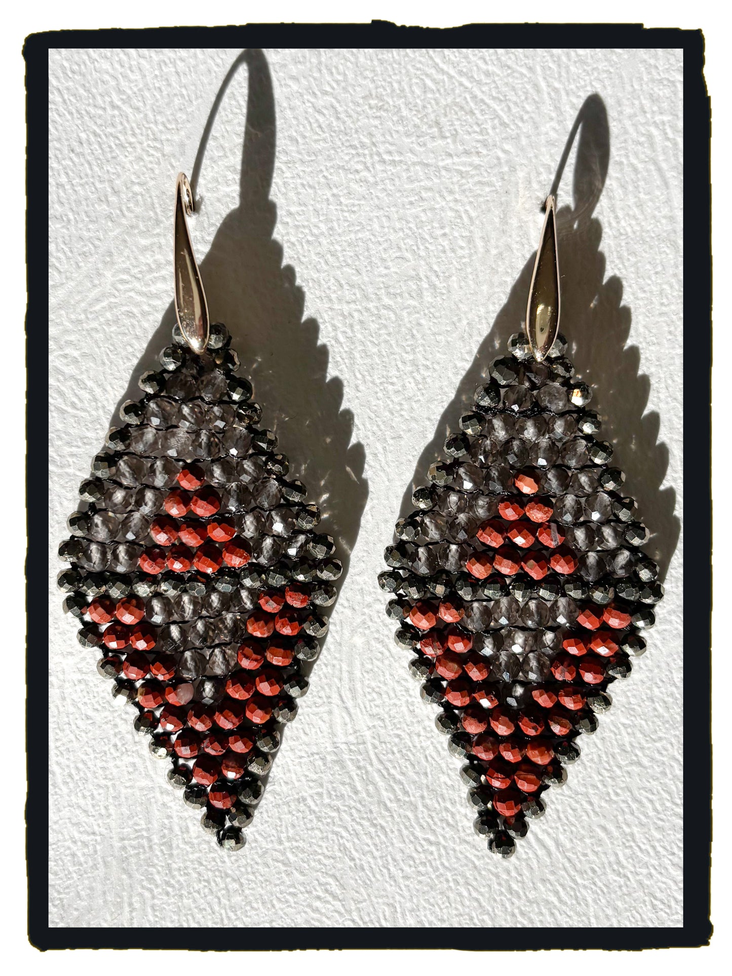 Pendientes 4 TRIANGLES jaspe rojo, cuarzo ahumado y pirita