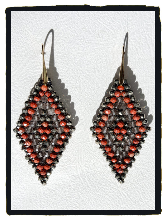 Pendientes STRIPY DIAMOND jaspe rojo, cuarzo ahumado y pirita