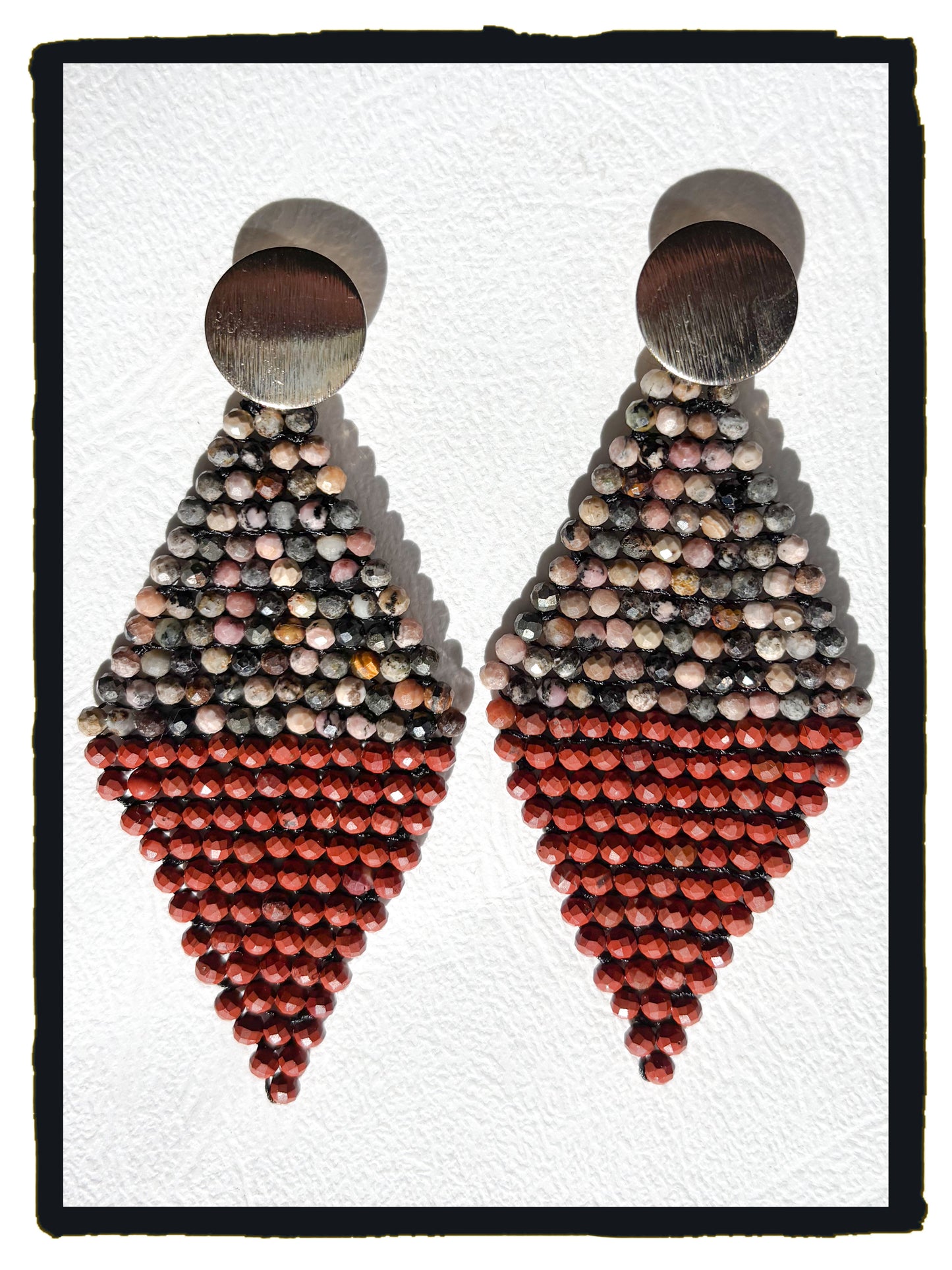 Pendientes 2 HALVES jaspe rojo y rodocrosita