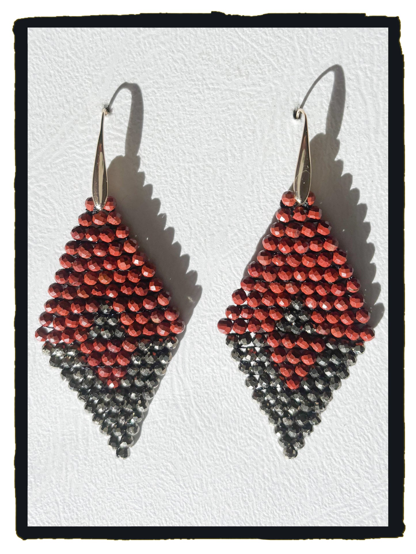 Pendientes 4 TRIANGLES jaspe rojo y pirita