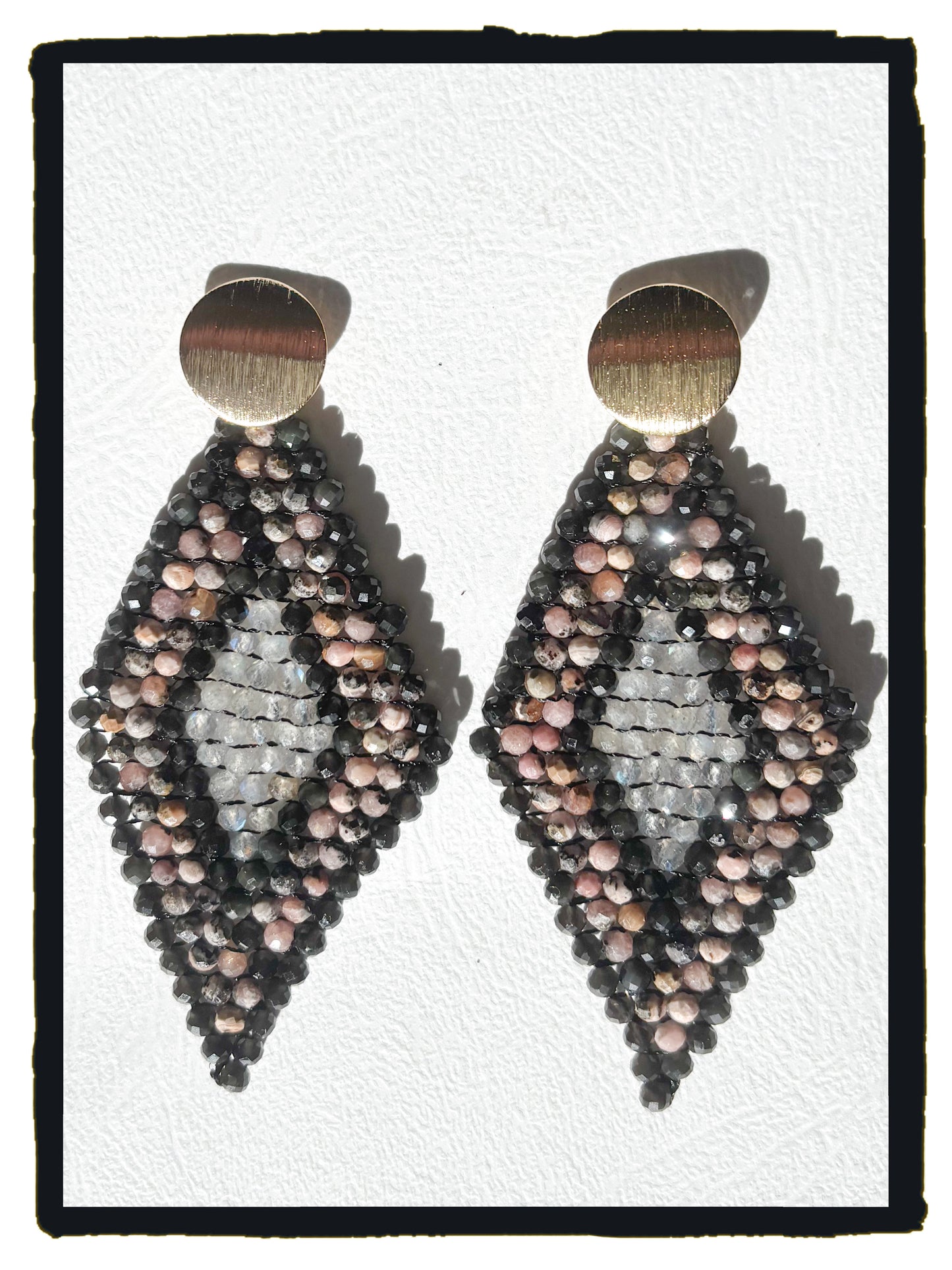 Pendientes GEMSTONES obsidiana, rodocrosita y labradorita