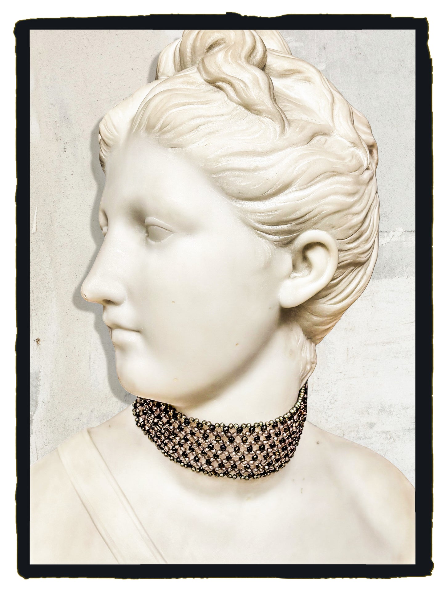 Choker obsidiana, cuarzo ahumado y pirita