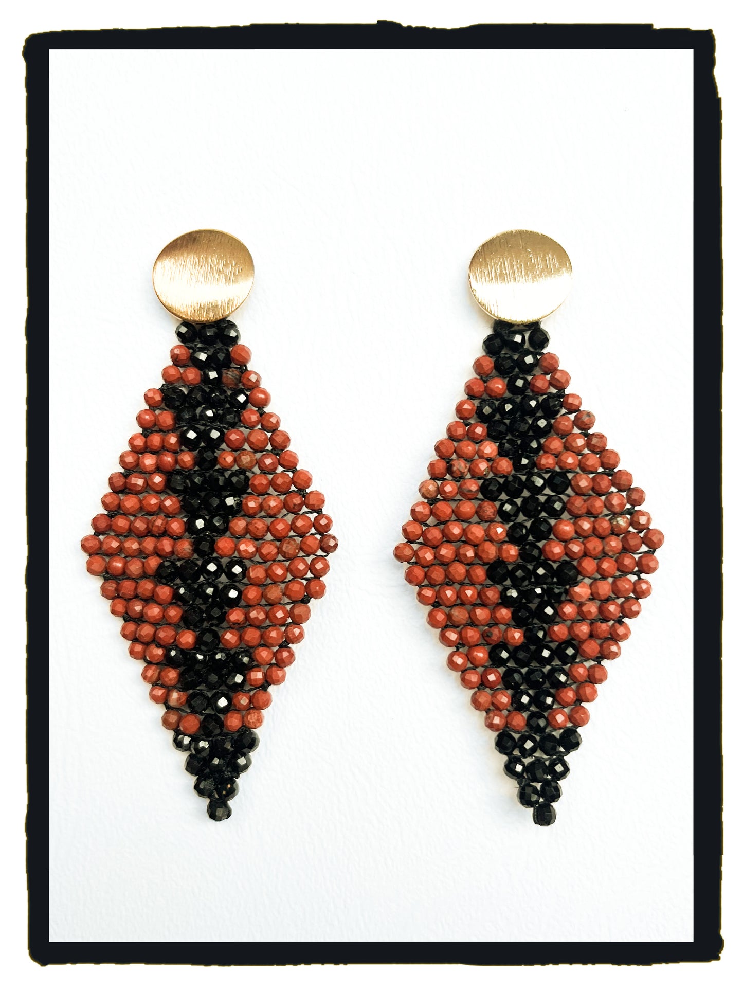 Pendientes TRIANGLES ROW turmalina y jaspe rojo