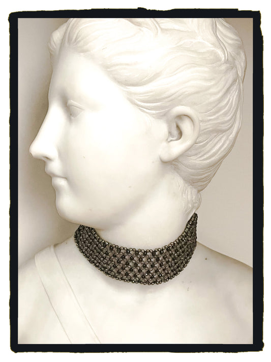 Choker obsidiana, cuarzo ahumado y pirita