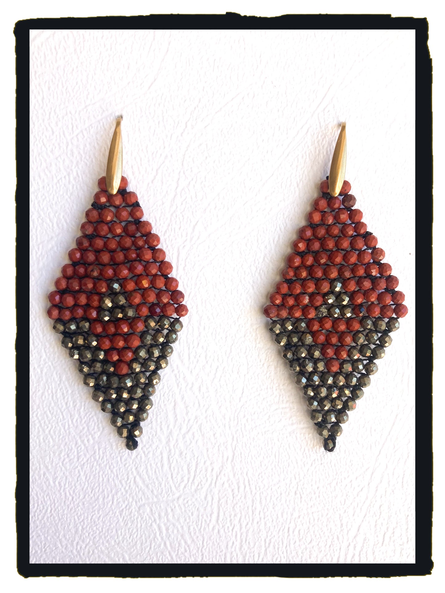 Pendientes 4 TRIANGLES jaspe rojo y pirita